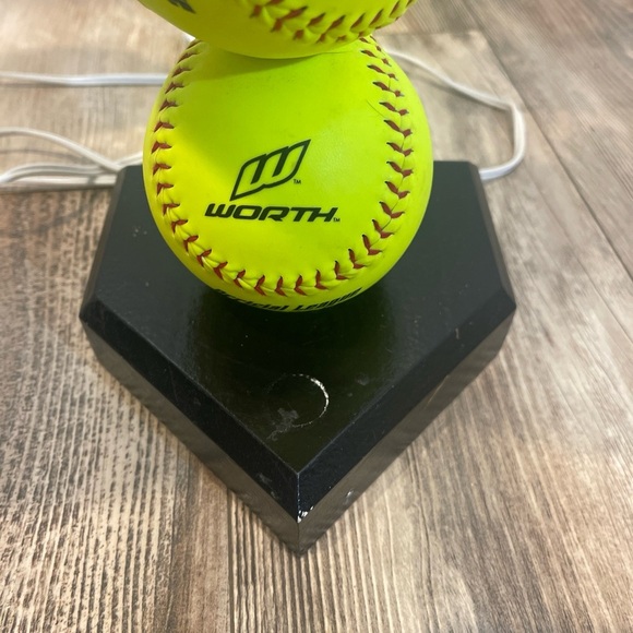 Handmade Softball Lamp Real Softballs Wooden Base White Shade Tested Works - Picture 4 of 5